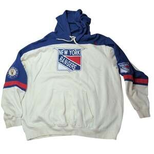 NY Rangers Majestic Vintage NHL Original Six Hooded Sweatshirt 2XL Blue White